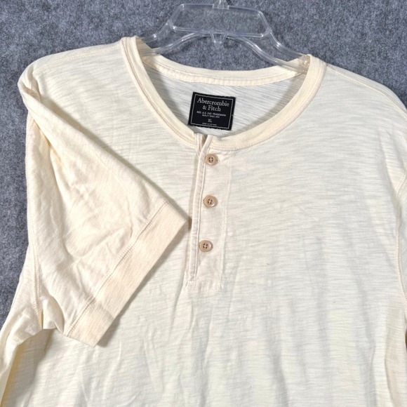 Y2K Abercrombie & Fitch Mens Henley T-Shirt Size XL Short Sleeve Heather Butter - Picture 1 of 10